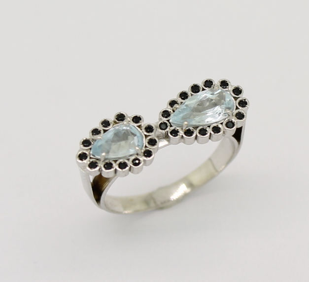 Conjunto Agua Marinha Gota e Espinelio Ouro Branco 18k 750 (6)
