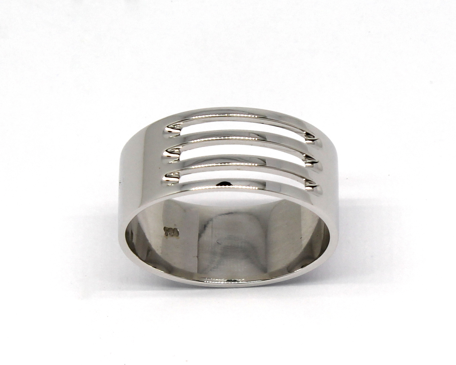 Anel Masculino Listrado Ouro Branco 18k 750 (1)