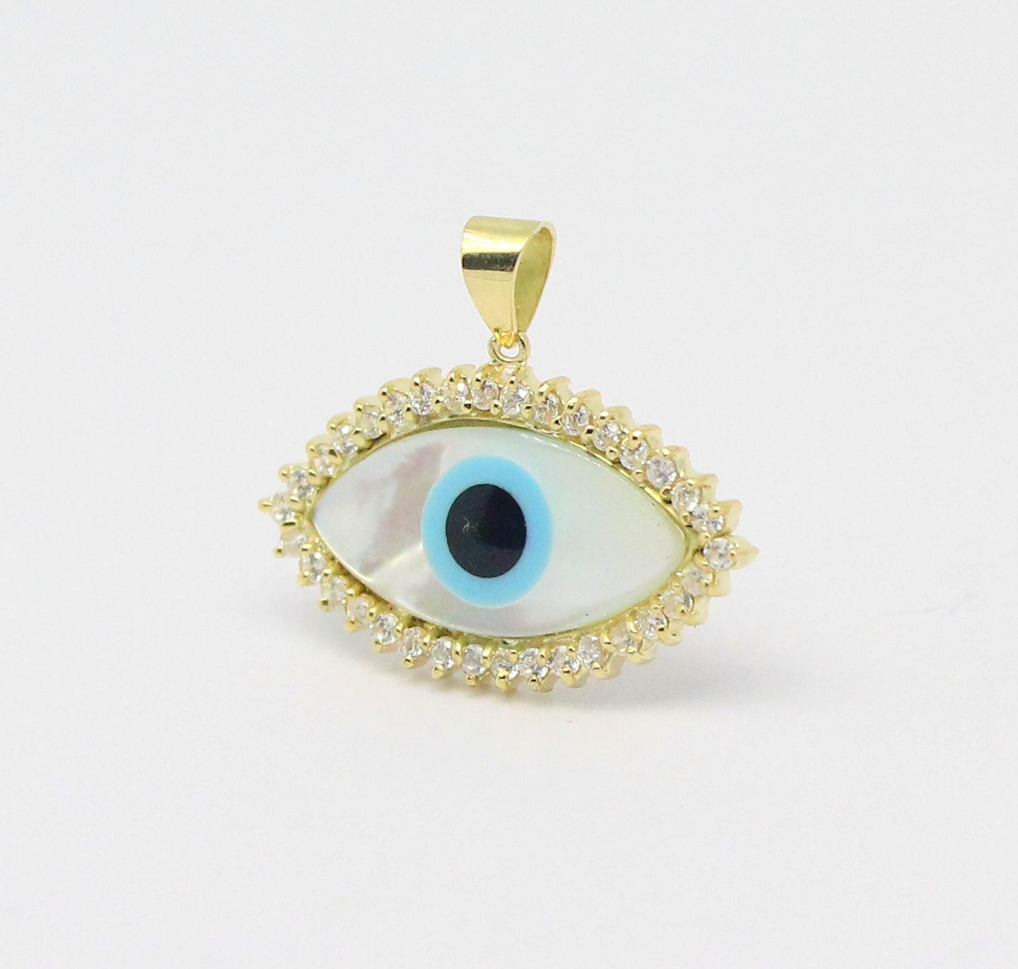 Pingente Olho Grego Madrepérola Zircônia Ouro 18k 750 (4)